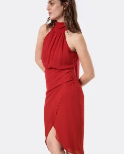 Vestidos*Cuplé Vestido Escote Halter Gasa Rojo