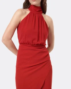 Vestidos*Cuplé Vestido Escote Halter Gasa Rojo
