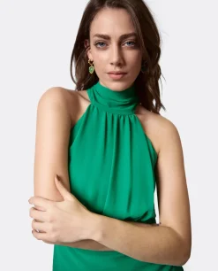 Vestidos*Cuplé Vestido Escote Halter Gasa Verde