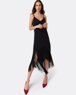 Vestidos*Cuplé Vestido Flecos Manila Crep Negro