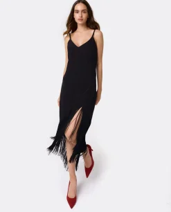 Vestidos*Cuplé Vestido Flecos Manila Crep Negro