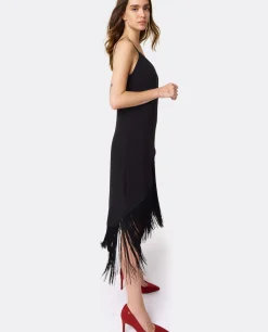 Vestidos*Cuplé Vestido Flecos Manila Crep Negro