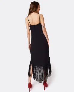 Vestidos*Cuplé Vestido Flecos Manila Crep Negro