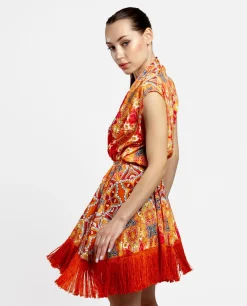 Vestidos*Cuplé Vestido Kimono Saten Estampado Cachemiras