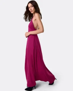 Vestidos*Cuplé Vestido Largo Fiesta Tirantes Saten Fucsia