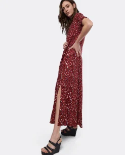 Vestidos*Cuplé Vestido Largo Viscosa Leopardo Rojo