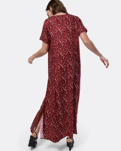 Vestidos*Cuplé Vestido Largo Viscosa Leopardo Rojo