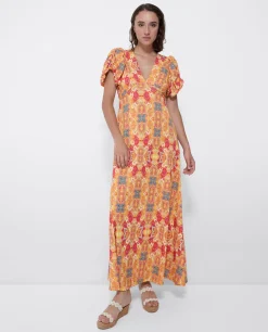 Vestidos*Cuplé Vestido Manga Abullonada Punto Estampado Cachemira