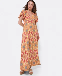 Vestidos*Cuplé Vestido Manga Abullonada Punto Estampado Cachemira