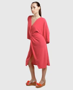 Vestidos*Cuplé Vestido Maxi Mangas Punto Fucsia