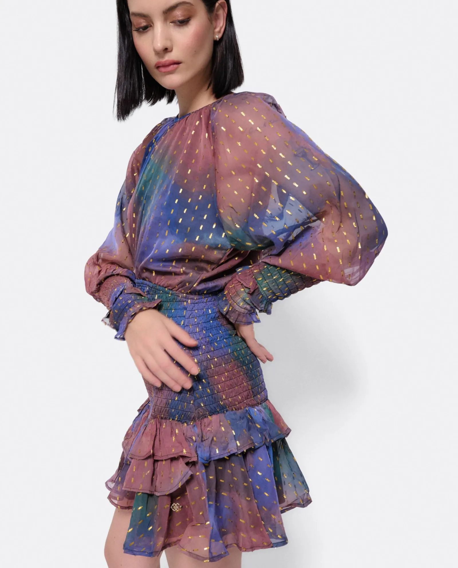 Vestidos*Cuplé Vestido Maxi Volante Gasa Estampado Acuarela