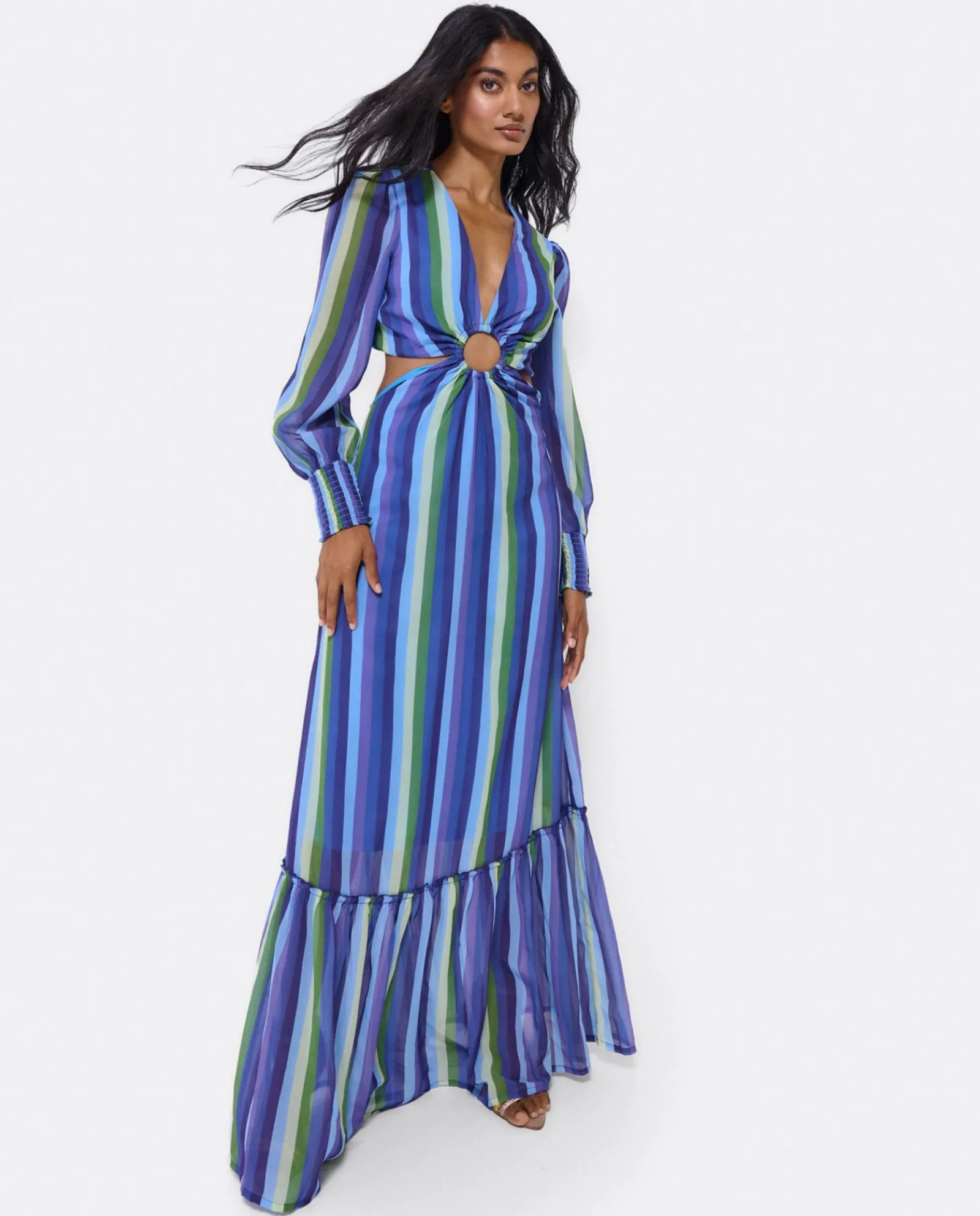 Vestidos*Cuplé Vestido Midi Aro Delantero Gasa Rayas Azul