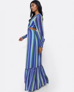 Vestidos*Cuplé Vestido Midi Aro Delantero Gasa Rayas Azul