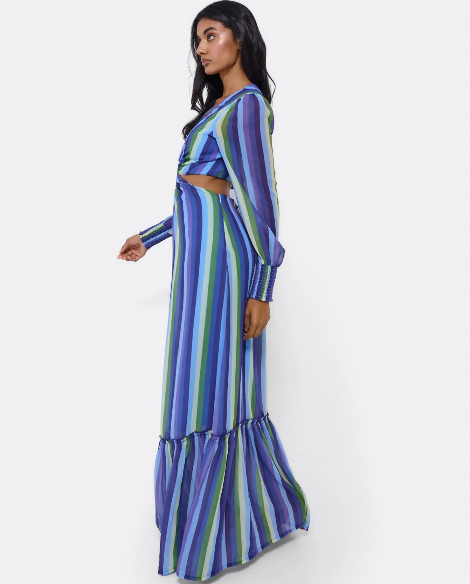 Vestidos*Cuplé Vestido Midi Aro Delantero Gasa Rayas Azul