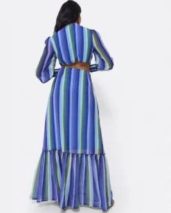 Vestidos*Cuplé Vestido Midi Aro Delantero Gasa Rayas Azul