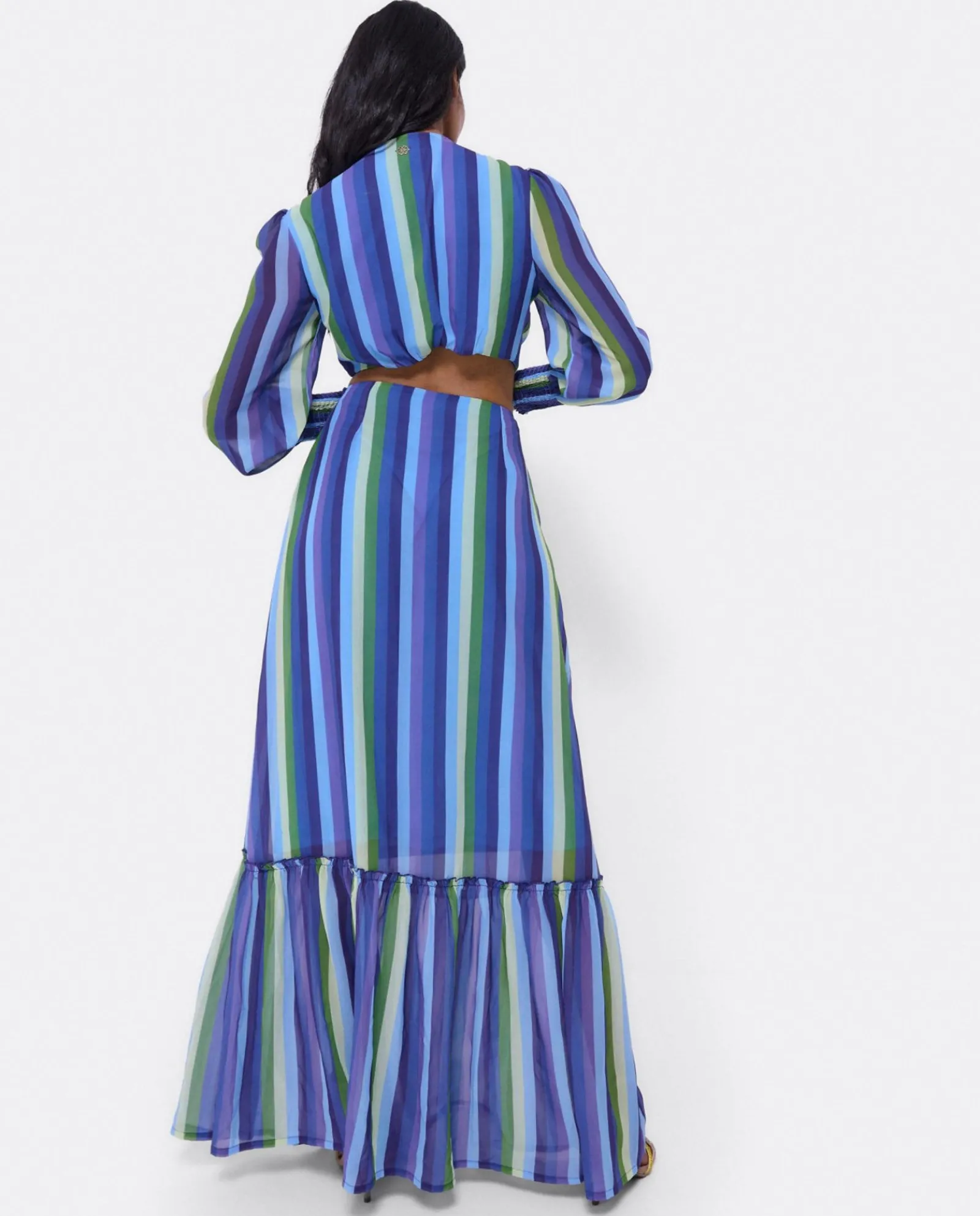 Vestidos*Cuplé Vestido Midi Aro Delantero Gasa Rayas Azul