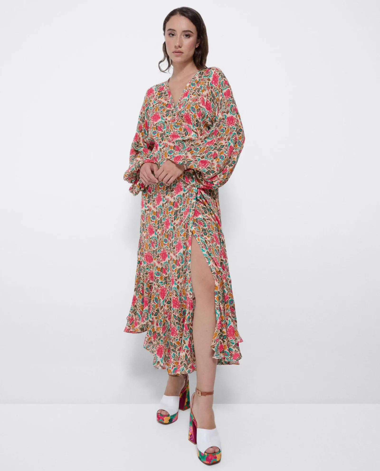 Vestidos*Cuplé Vestido Midi Cruzado Gasa Estampado Flores