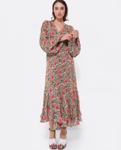 Vestidos*Cuplé Vestido Midi Cruzado Gasa Estampado Flores