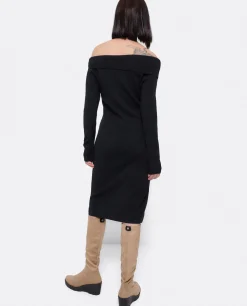 Vestidos*Cuplé Vestido Midi Escote Drapeado Punto Negro