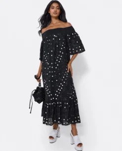 Vestidos*Cuplé Vestido Midi Espejos Algodon Negro