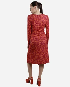 Vestidos*Cuplé Vestido Midi Fruncido Punto Estampado Jirafa