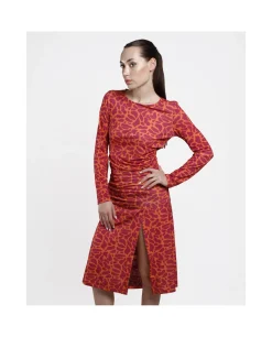 Vestidos*Cuplé Vestido Midi Fruncido Punto Estampado Jirafa