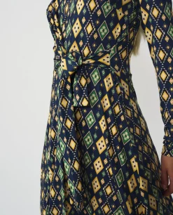 Vestidos*Cuplé Vestido Midi Punto Circular Geometrico Azul