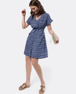 Vestidos*Cuplé Vestido Mini Anudado Viscosa Geometrico Azul