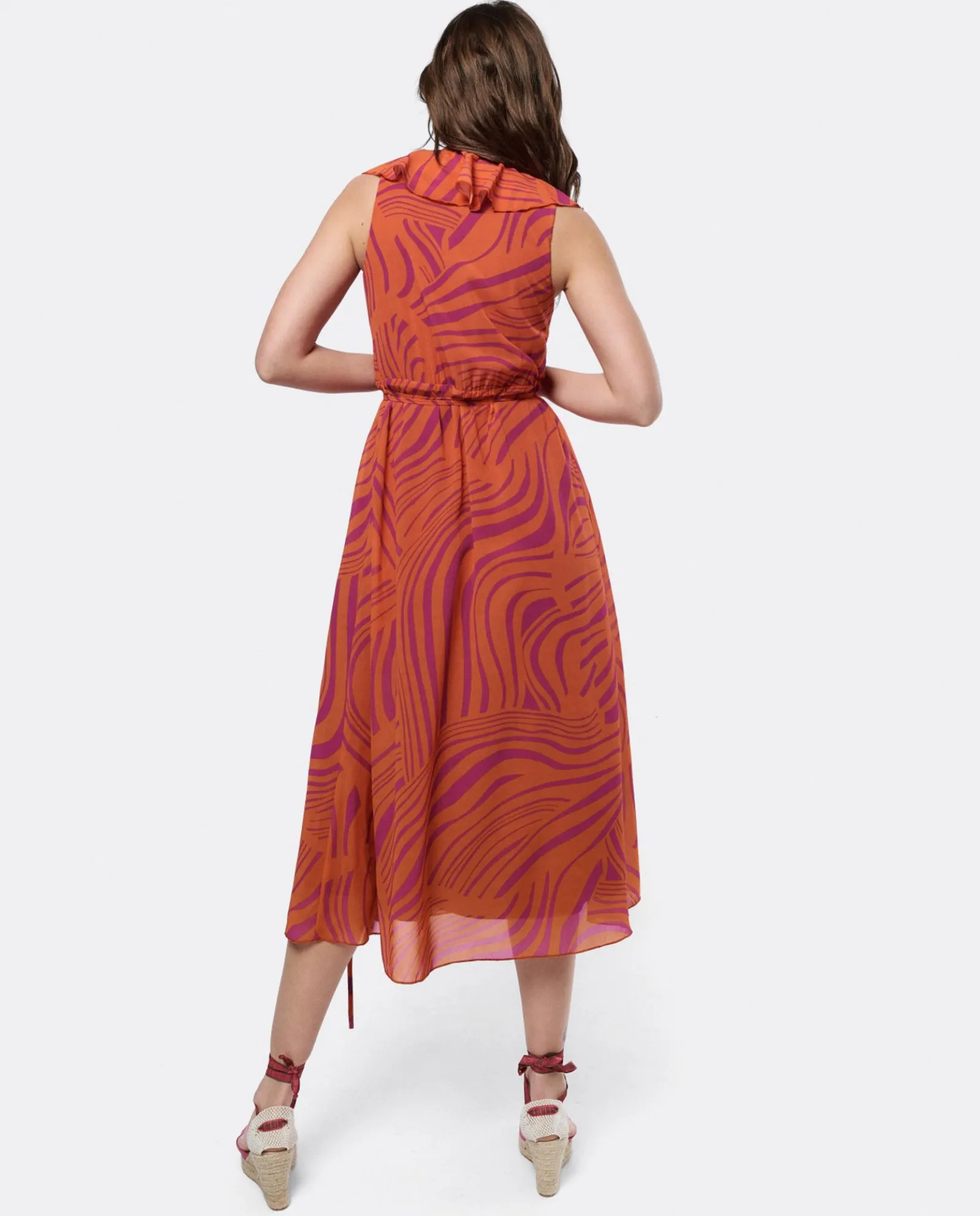 Vestidos*Cuplé Vestido Tirantes Volante Gasa Naranja