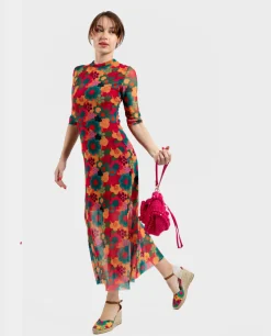 Vestidos*Cuplé Vestido Tul Manga Corta Tul Estampado Flores