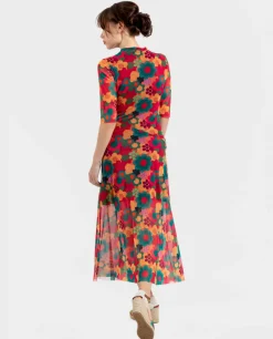 Vestidos*Cuplé Vestido Tul Manga Corta Tul Estampado Flores