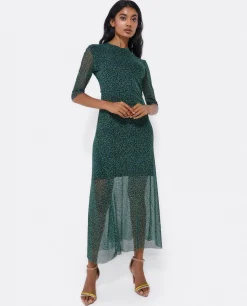 Vestidos*Cuplé Vestido Tul Manga Corta Tul Leopardo Verde