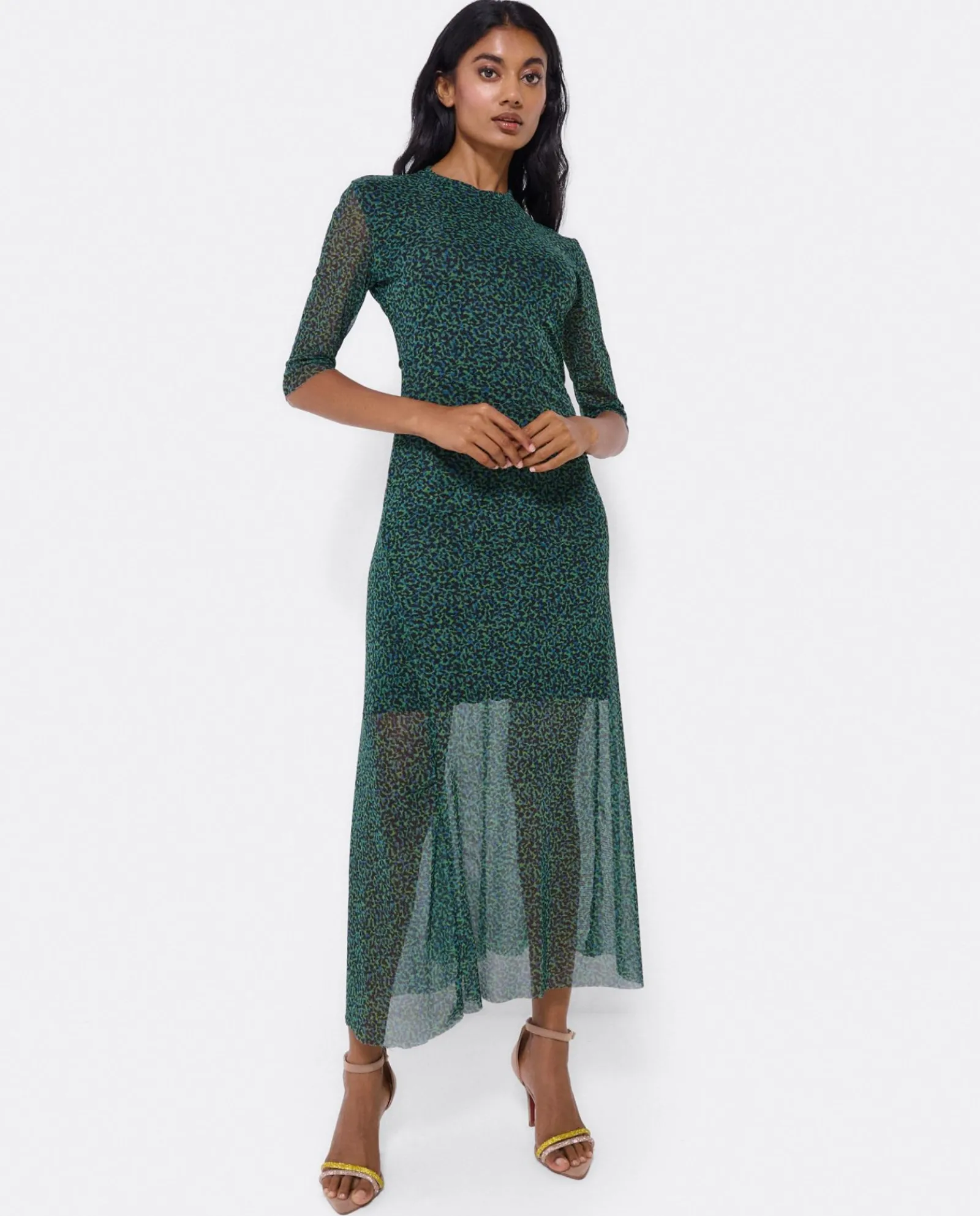 Vestidos*Cuplé Vestido Tul Manga Corta Tul Leopardo Verde