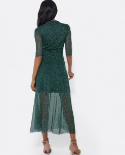 Vestidos*Cuplé Vestido Tul Manga Corta Tul Leopardo Verde