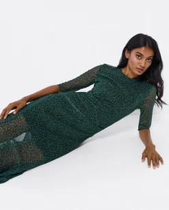 Vestidos*Cuplé Vestido Tul Manga Corta Tul Leopardo Verde