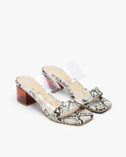 Sandalias*Cuplé Zueco Vinilo Punta Cudrada Serpiente Beig